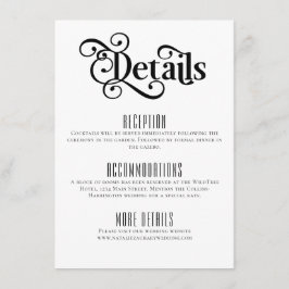 Cartão De Informações Detalhes mínimos de casamento preto e branco