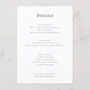 Cartão De Informações Detalhes mínimos do casamento elegante