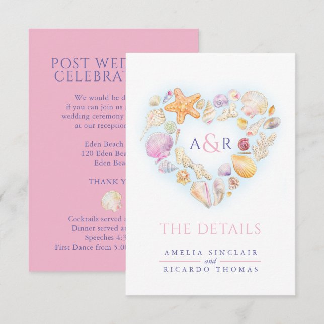 Cartão De Informações Detalhes mudam conchas cardíacas praia casamento (Frente/Verso)