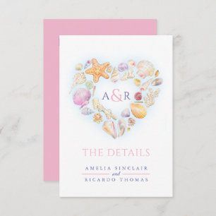 Cartão De Informações Detalhes mudam conchas cardíacas praia casamento