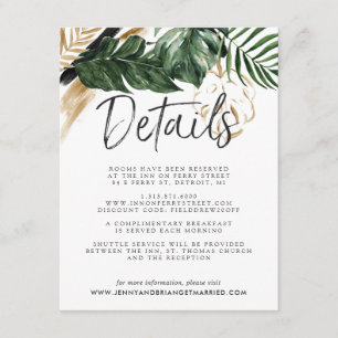 Cartão De Informações Detalhes para convidados de casamento com vegetaçã