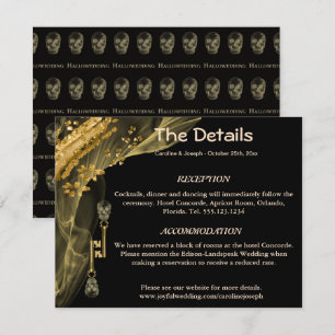 Cartão De Informações Detalhes para Hallowedding com crânios pretos e D