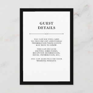 Cartão De Informações Detalhes preto e branco elegantes do convidado do