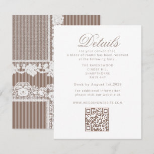 Cartão De Informações Detalhes QR Casamento Old Money Bege Renda Neutra