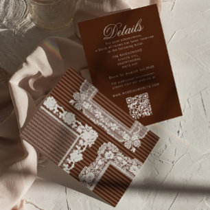 Cartão De Informações Detalhes QR Casamento Old Money Café Espresso com 