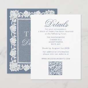 Cartão De Informações Detalhes QR Casamento Old Money em Renda Azul Po