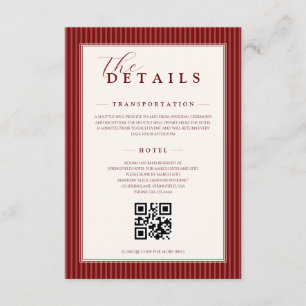 Cartão De Informações Detalhes QR do Casamento Listrado Clássico de Velu