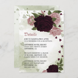 Cartão De Informações detalhes românticos das flores rosa e ameixa