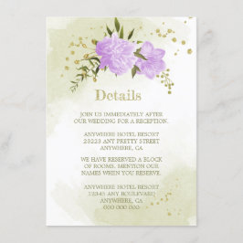 Cartão De Informações detalhes românticos das flores roxas verdes