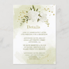 Cartão De Informações detalhes românticos de flores brancas e folhagens