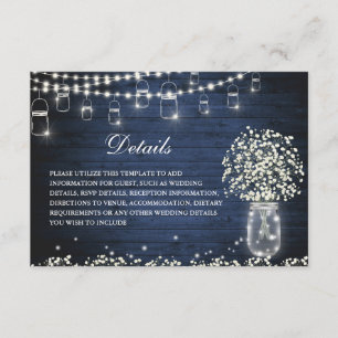 Cartão De Informações Detalhes rústicos do casamento do frasco de