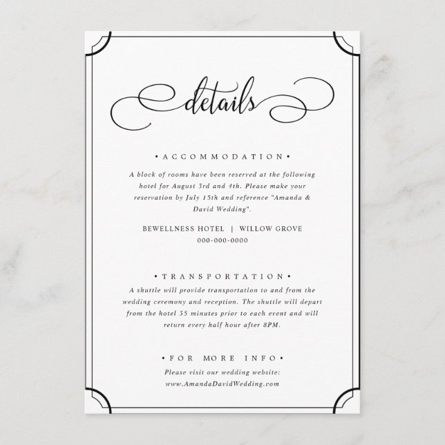 Cartão De Informações Detalhes Simples Clássicos Tradicionais Elegantes (Frente)