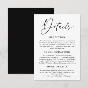 Cartão De Informações Detalhes Simples de Caligrafia em Preto e Branco