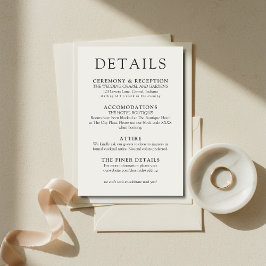 Cartão De Informações Detalhes Simples de Casamento Clássico em Marfim