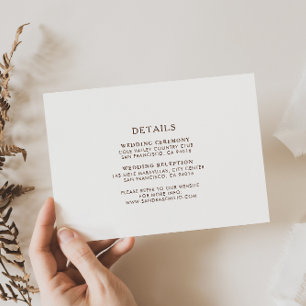Cartão De Informações Detalhes Simples de Casamento Minimalista Marrom