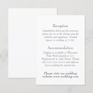 Cartão De Informações Detalhes Simples de Casamento, Mínimos e somente e