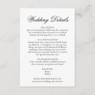Cartão De Informações Detalhes Simples de Casamento Preto e Branco
