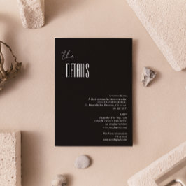 Cartão De Informações Detalhes Simples de Casamento Preto e Branco Minim
