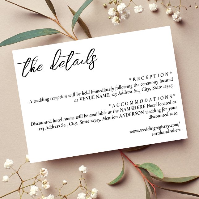 Cartão De Informações Detalhes Simples do Casamento Branco (Simple White Wedding Details Enclosure Card)
