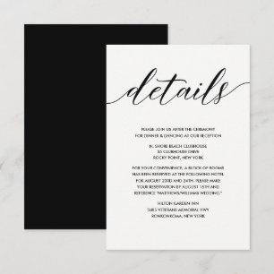 Cartão De Informações Detalhes Simples do Casamento Negro e Branco Elega