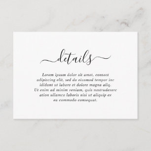 Cartão De Informações Detalhes Simples do Casamento Negro e Branco Elega