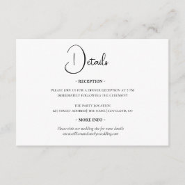 Cartão De Informações Detalhes Simples do Casamento Negro e Branco Elega