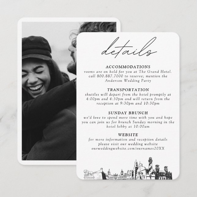 Cartão De Informações Detalhes Verticais Pequenos Do Casamento Da rua Au (Frente/Verso)