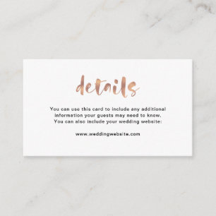 Cartão De Informações Detalhes Wedding cor-de-rosa do ouro do falso