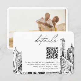 Cartão De Informações Detroit Skyline Small Wedghts Details QR Code RSVP