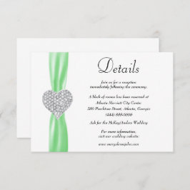 Cartão De Informações Diamond Heart Green Ribbon Detalhes do Casamento
