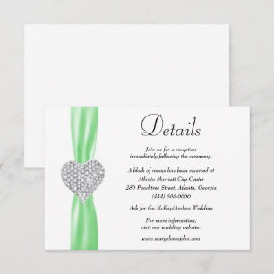 Cartão De Informações Diamond Heart Green Ribbon Detalhes do Casamento