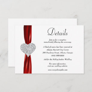 Cartão De Informações Diamond Heart Red Ribbon Detalhes do Casamento