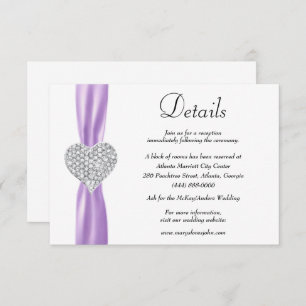 Cartão De Informações Diamond Heart Roxo Ribbon Detalhes do Casamento