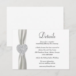 Cartão De Informações Diamond Heart White Ribbon Detalhes do Casamento
