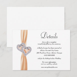 Cartão De Informações Diamond Hearts Orange Ribbon Detalhes do Casamento