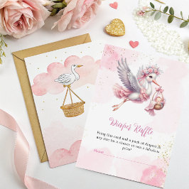Cartão De Informações Diaper Raffle Card – Pink Stork Baby Girl Shower