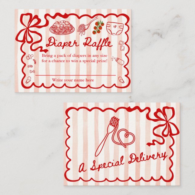 Cartão De Informações Diaper Raffle Red Bow Frame Enclosure Card (Frente/Verso)
