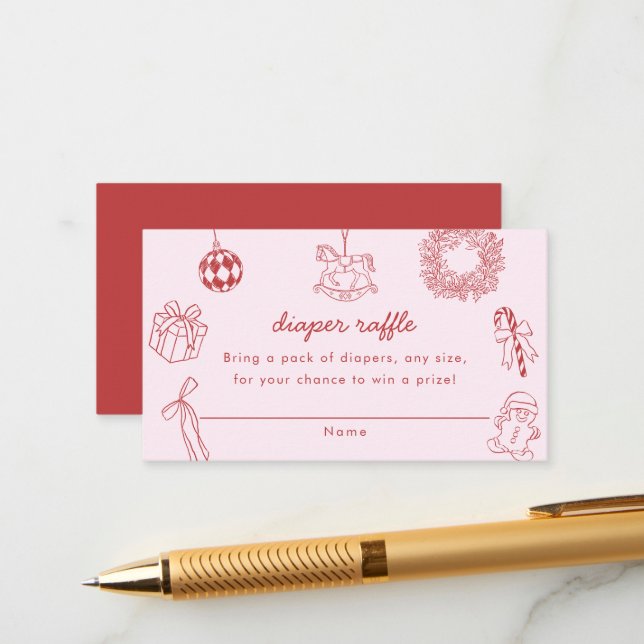 Cartão De Informações Diaper raffle red whimsical christmas winter girl (Frente/Verso In Situ)