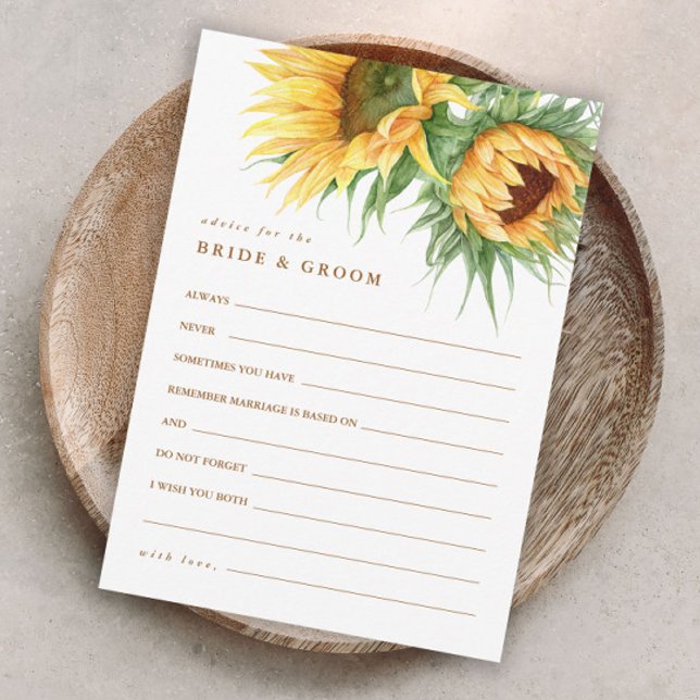 Cartão De Informações Dicas de Chá de Noiva Girassol Rústico (Rustic sunflower fall bridal shower advice cards.)