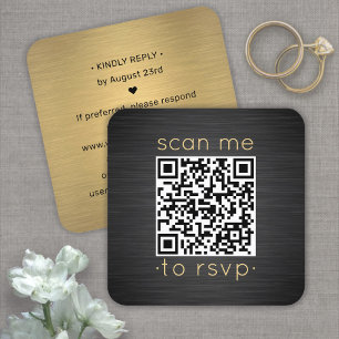 Cartão De Informações Digitalize-me QR RSVP Quadrado Preto e Dourado Cas