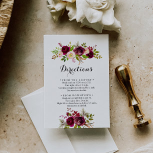 Cartão De Informações Direção de Casamento Floral Russo Blush Burgundy