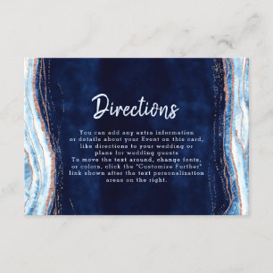 Cartão De Informações Direções de Casamento de Geodo Azul Safira Dourado
