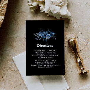 Cartão De Informações Direções de Casamento Floral Azul Marinho Real