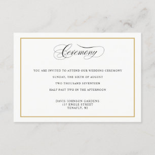 Cartão De Informações Direções de cerimônia Dourada da caligrafia Elegan