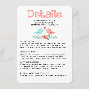 Cartão De Informações Direções Florais / Detalhes Casamento Pink Lovebir