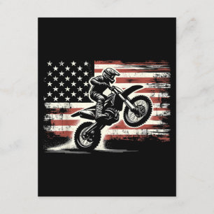 Cartão De Informações Dirt Bike American Flag Motocross Biker Vintage EU