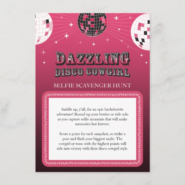 Cartão De Informações Disco Cowgirl Selfie Scavenger Hunt (Frente)