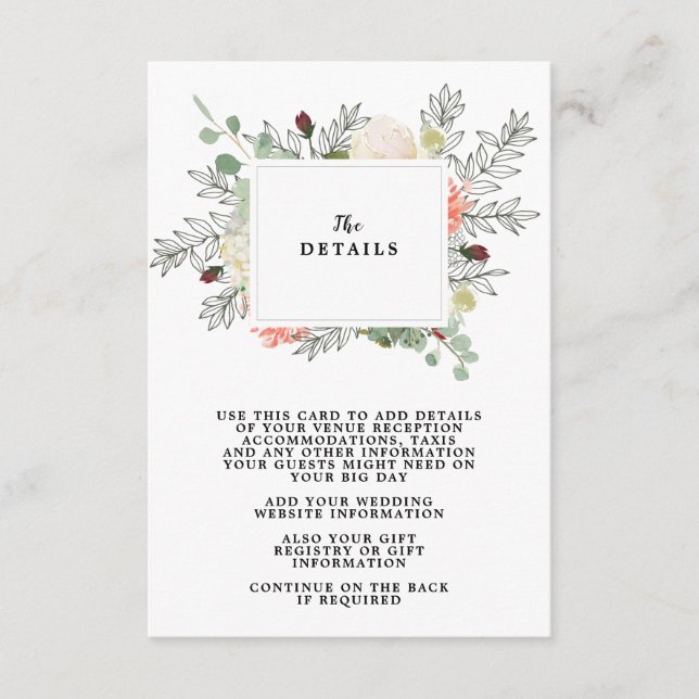 cartão de informações do boho floral (Frente)