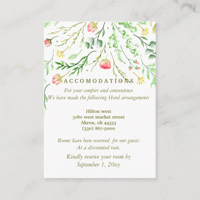 Cartão De Informações Doce Romântico | Alojamento De Casamento Floral (Frente)