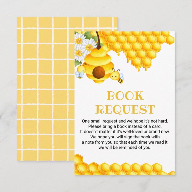 Cartão De Informações Docinho Livros de Abelhas para Bebês Solicitação (Frente/Verso)